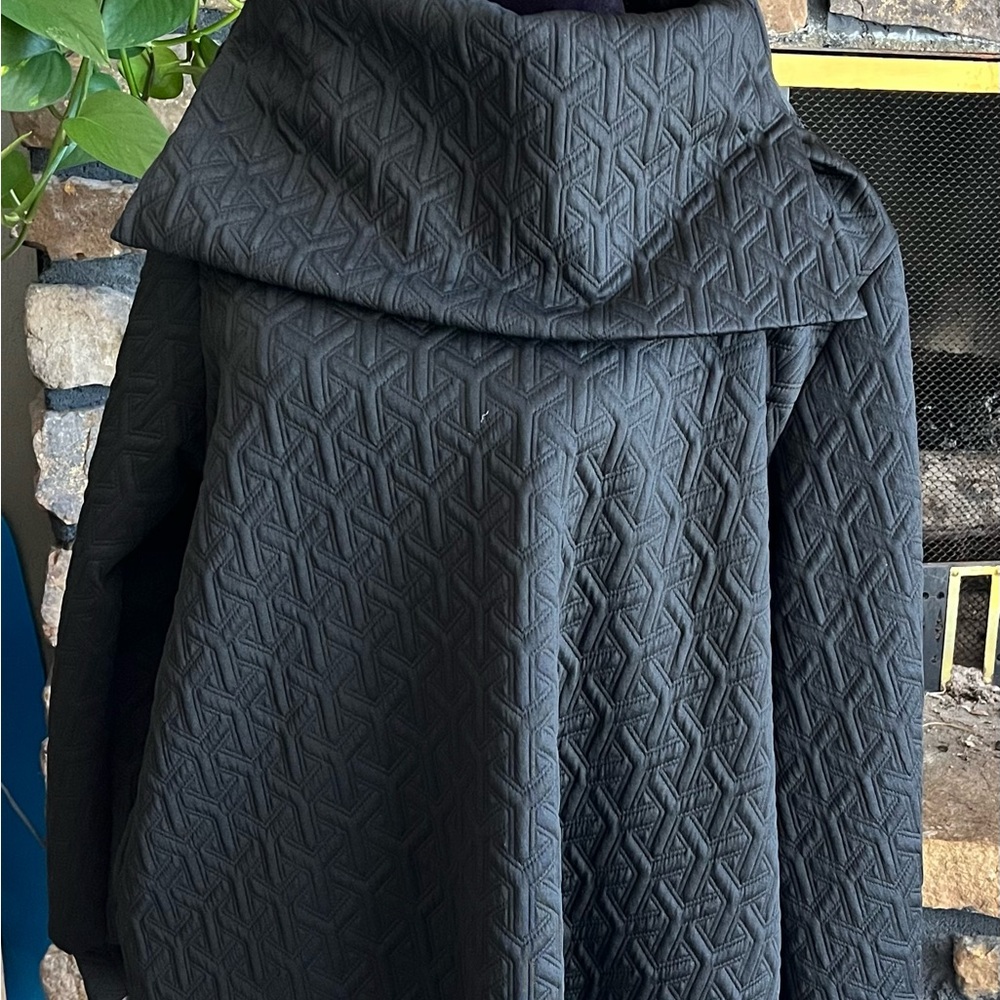 Black Quilted Cowl Neck Poncho